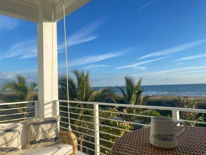 Balcony view with coffee mug on the table