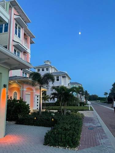 View of line of homes at dusk